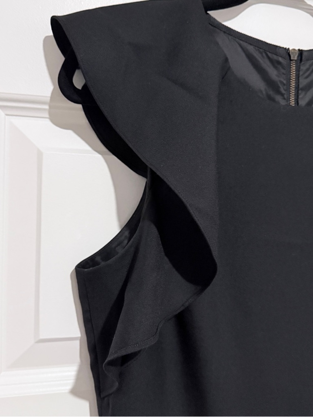 J. Crew Black Ruffle-Shoulder Midi Dress Size 8T - Picture 6 of 12
